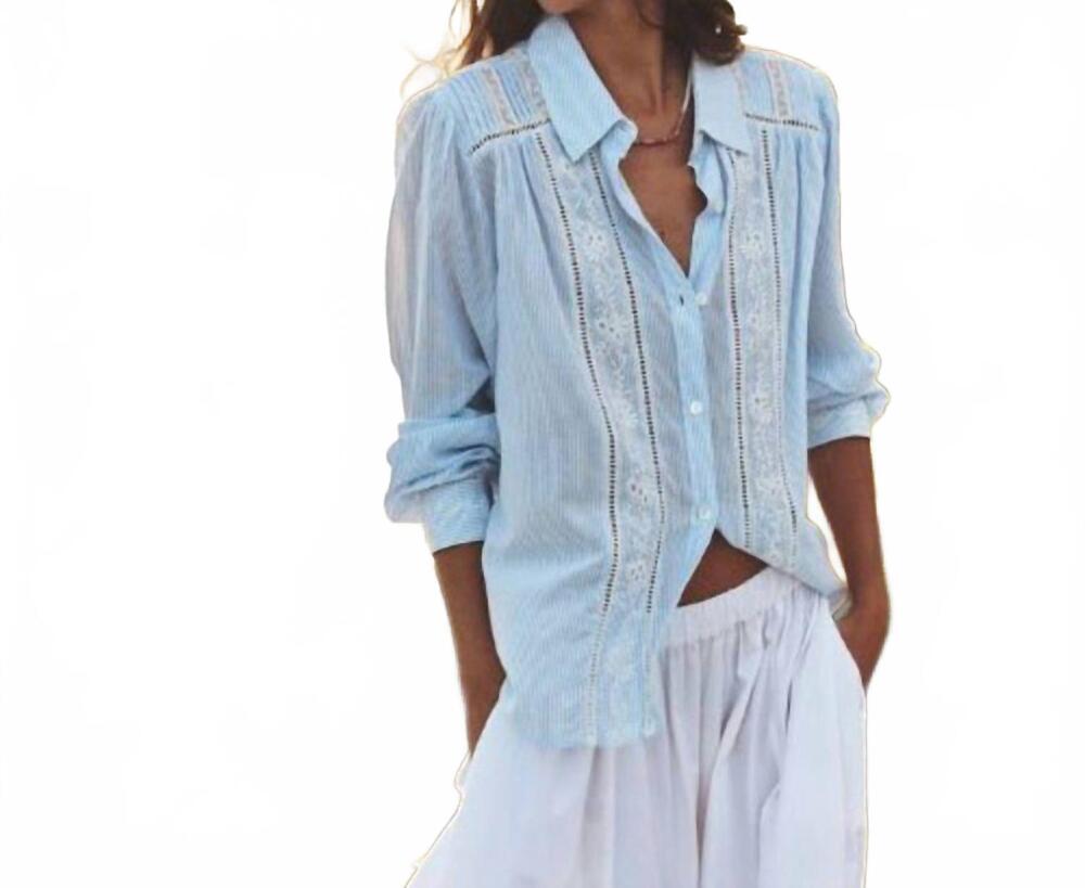 NEW XIRENA viviana button-front shirt in blue white stripe